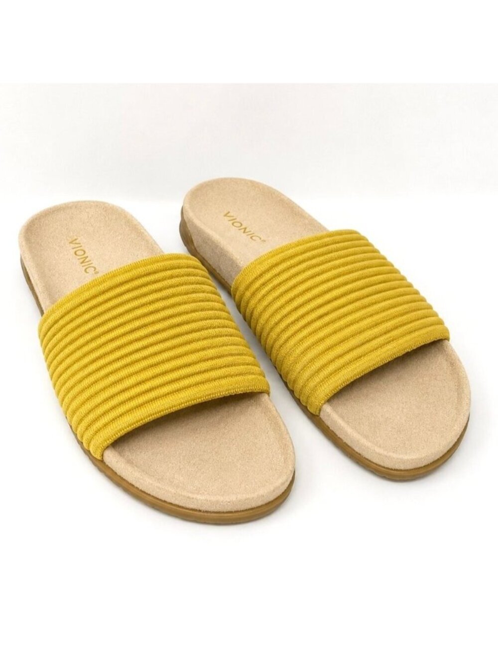 Vionic Evie Knit Supportive Slide Sandal Dijon Womens 8.5 M Comfort Arch Support